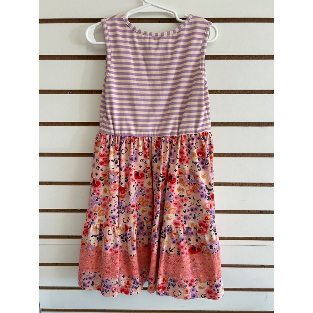 Cheeky Plum Girls 6Y Lavender Stripe Peach Floral Tiered Lace Dress Kids - Picture 5 of 5